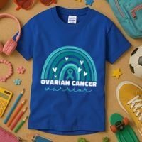 Ovarian Cancer Teal Ribbon Ovarian Cancer Warrior Gift Kids T-Shirt thumb 3