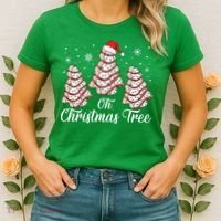 Oh Christmas Tree Cakes Debbie Funny Christmas Snack Cake Women's T-Shirt thumb 2