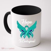Ovarian Cancer Teal Ribbon Awareness Hope Butterfly Gift Coffee Mug thumb 0