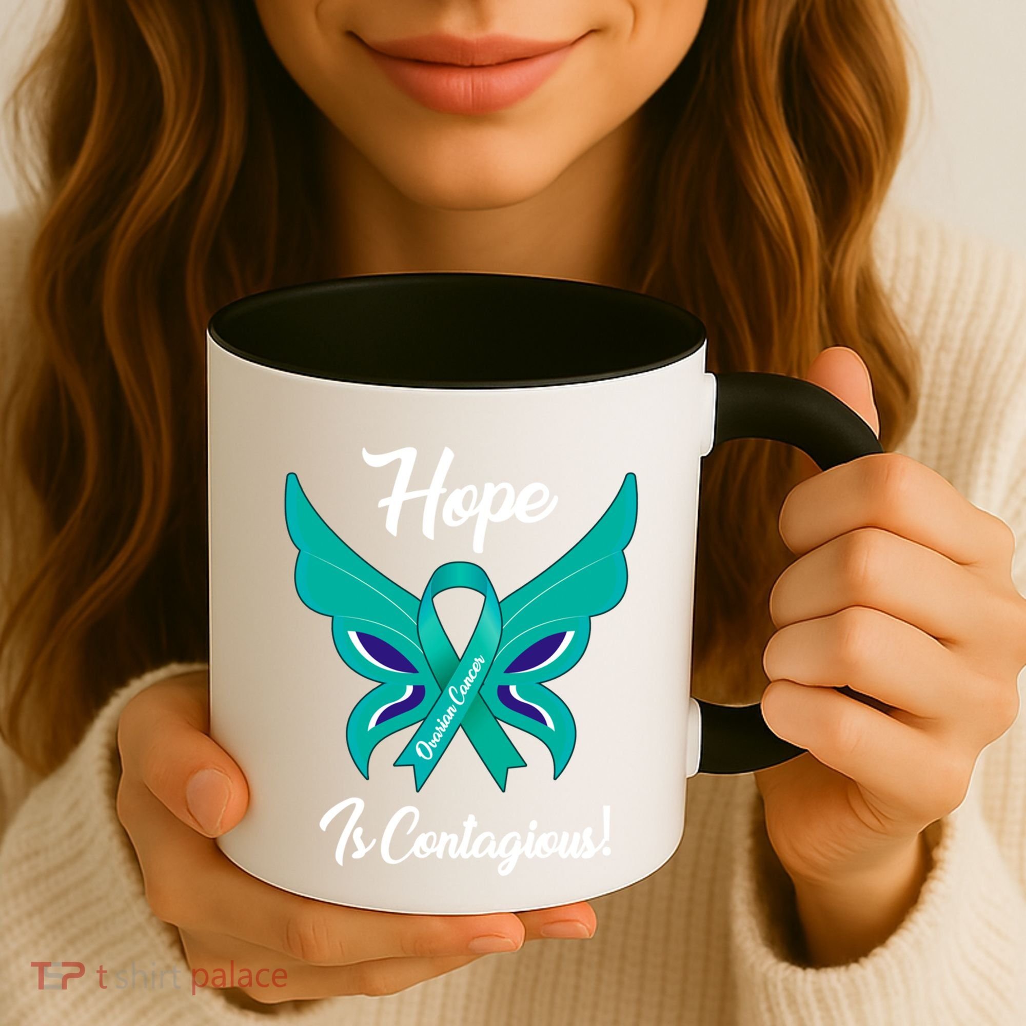 Ovarian Cancer Teal Ribbon Awareness Hope Butterfly Gift Coffee Mug