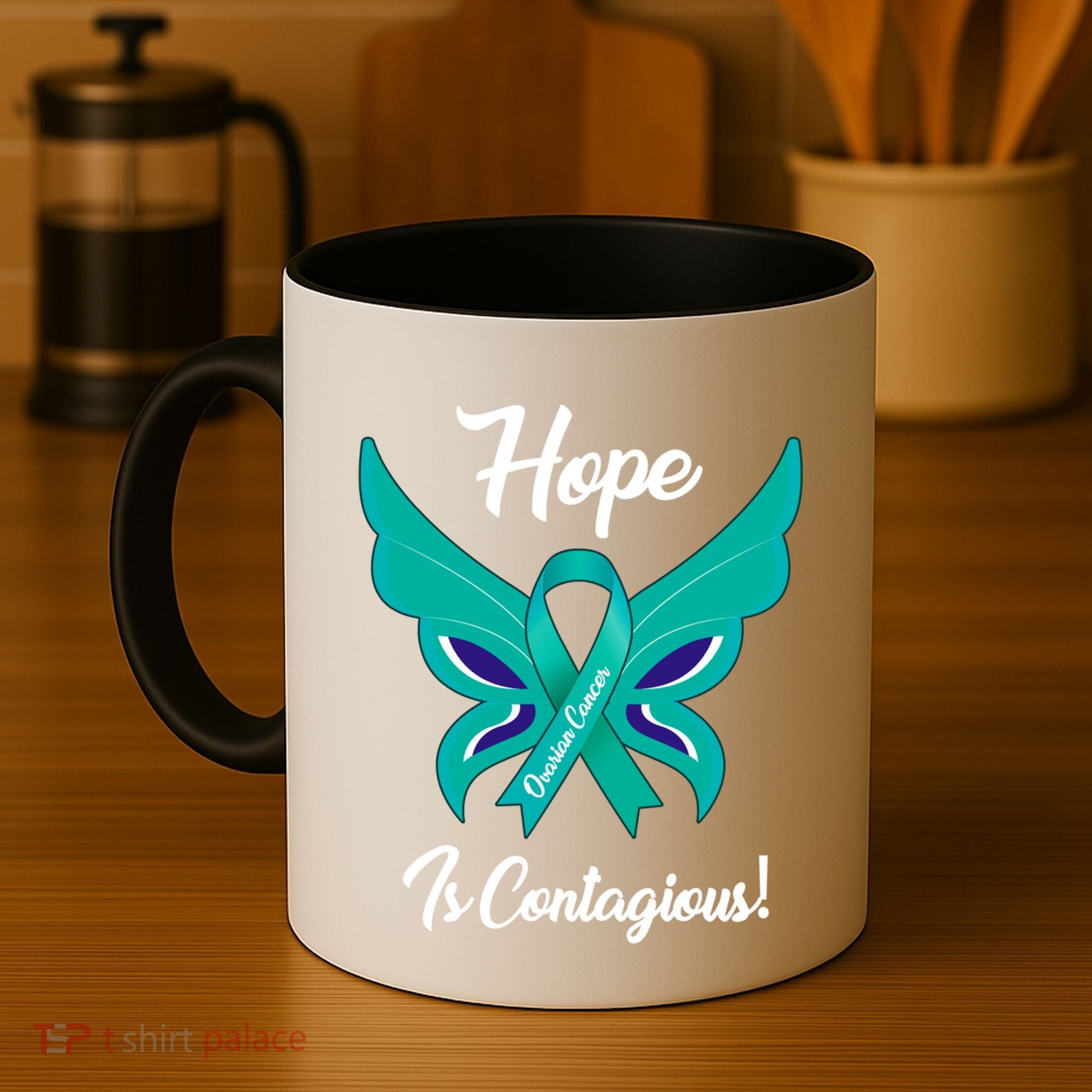 Ovarian Cancer Teal Ribbon Awareness Hope Butterfly Gift Coffee Mug