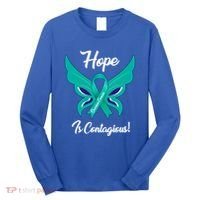 Ovarian Cancer Teal Ribbon Awareness Hope Butterfly Gift Long Sleeve Shirt thumb 0