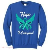 Ovarian Cancer Teal Ribbon Awareness Hope Butterfly Gift Sweatshirt thumb 0