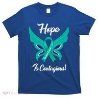Ovarian Cancer Teal Ribbon Awareness Hope Butterfly Gift T-Shirt thumb 0