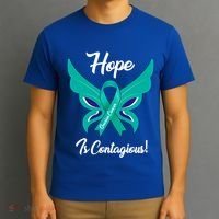 Ovarian Cancer Teal Ribbon Awareness Hope Butterfly Gift T-Shirt thumb 3