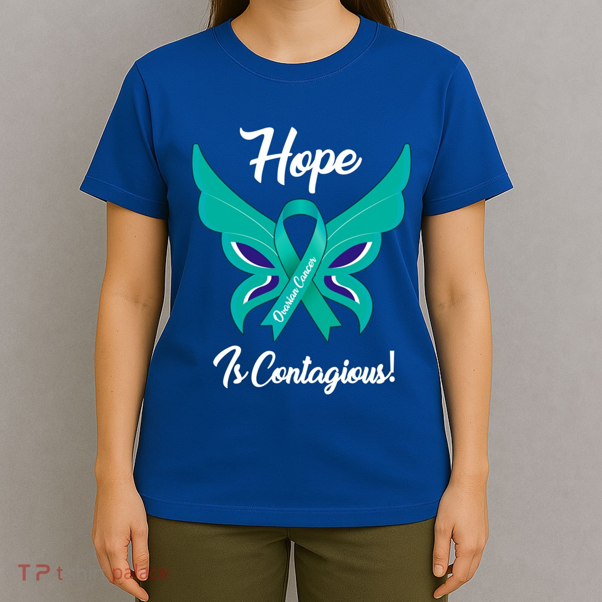 Ovarian Cancer Teal Ribbon Awareness Hope Butterfly Gift T-Shirt