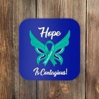 Ovarian Cancer Teal Ribbon Awareness Hope Butterfly Gift Coaster thumb 0