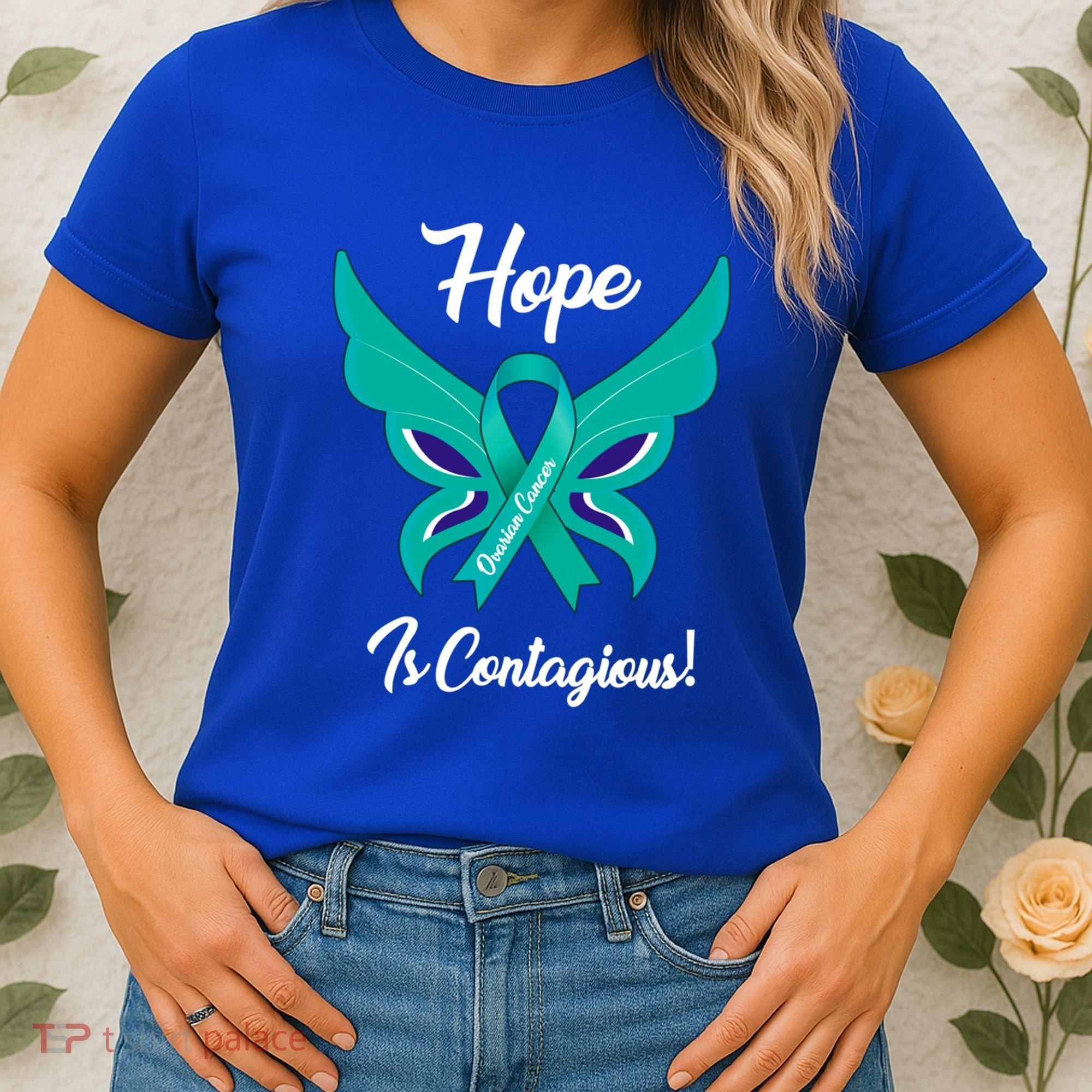 Ovarian Cancer Teal Ribbon Awareness Hope Butterfly Gift Women's T-Shirt