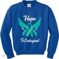 Ovarian Cancer Teal Ribbon Awareness Hope Butterfly Gift Kids Sweatshirt thumb 0
