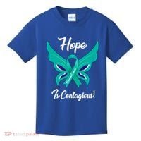 Ovarian Cancer Teal Ribbon Awareness Hope Butterfly Gift Kids T-Shirt thumb 0