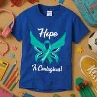 Ovarian Cancer Teal Ribbon Awareness Hope Butterfly Gift Kids T-Shirt thumb 3