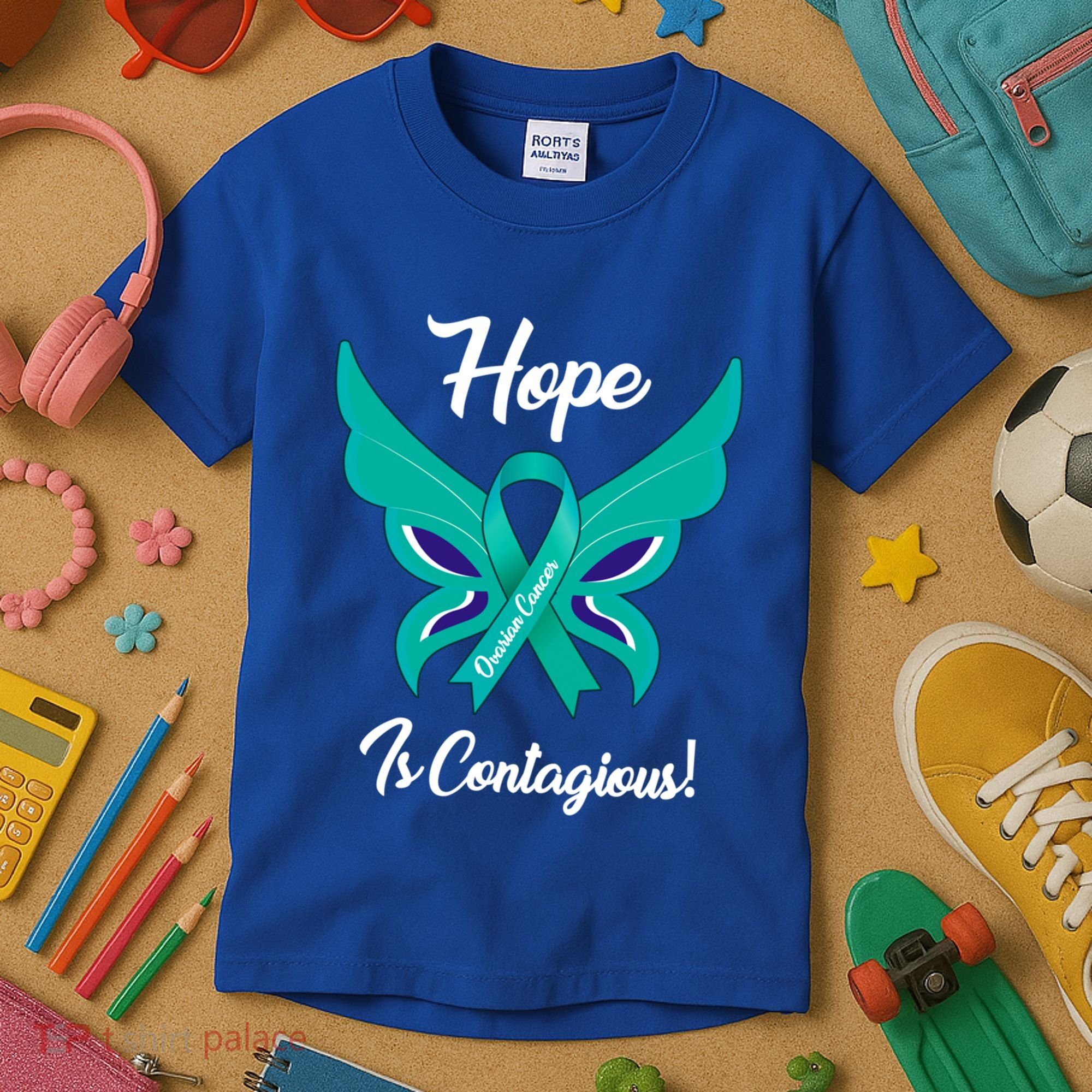 Ovarian Cancer Teal Ribbon Awareness Hope Butterfly Gift Kids T-Shirt