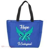 Ovarian Cancer Teal Ribbon Awareness Hope Butterfly Gift Tote Bag thumb 0