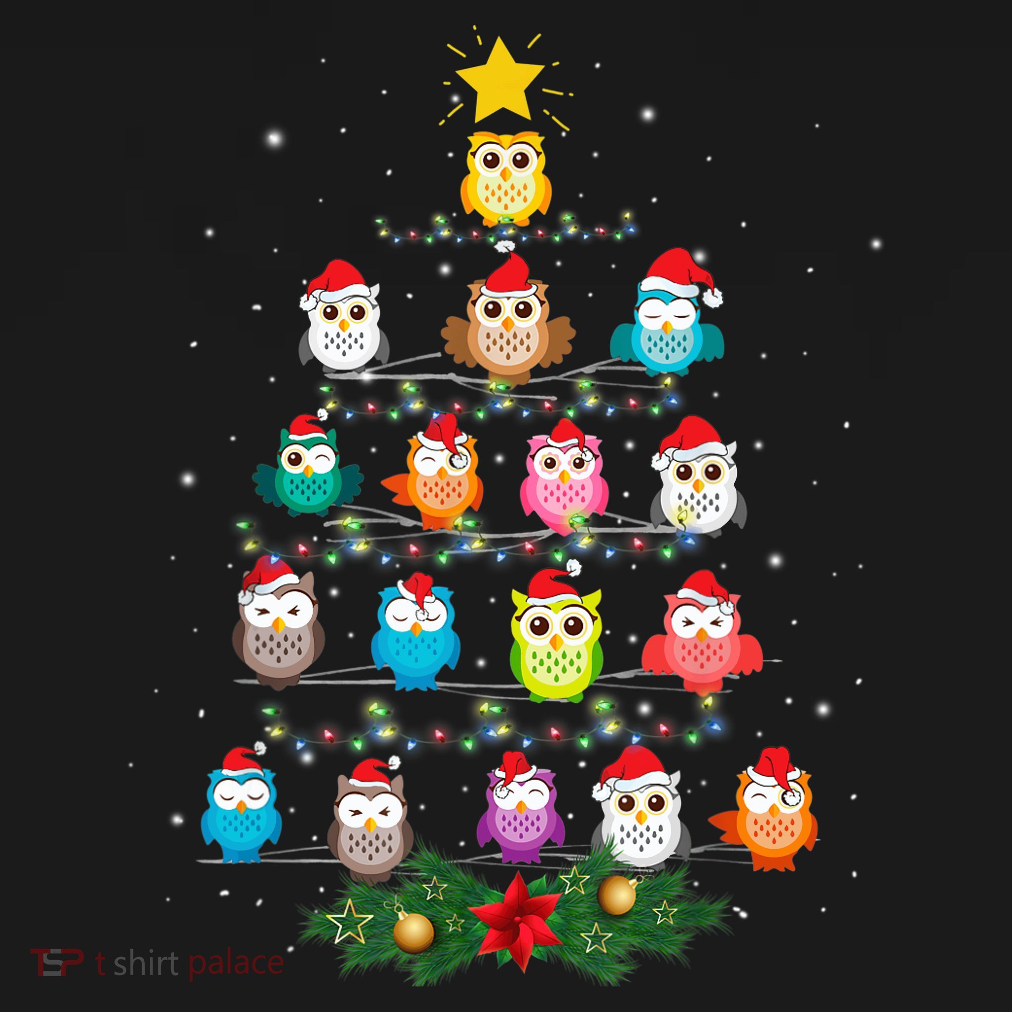 Owl Christmas Tree Lights Xmas Pajama Gifts For Owl Lovers Ornament