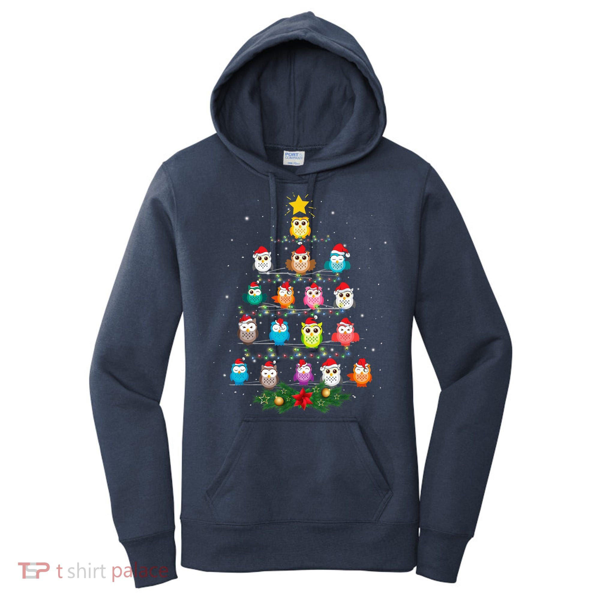 Owl Christmas Tree Lights Xmas Pajama Gifts For Owl Lovers Women's Hoodie