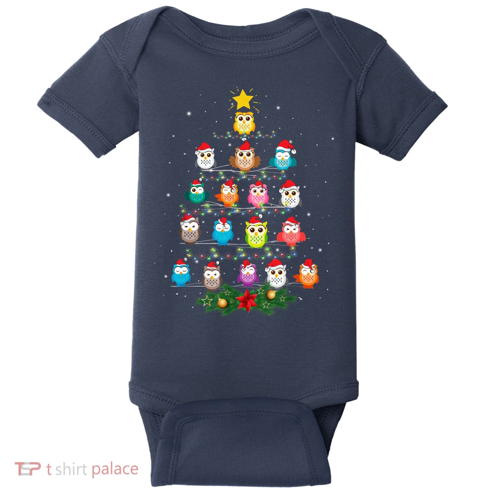 Owl Christmas Tree Lights Xmas Pajama Gifts For Owl Lovers Baby Bodysuit