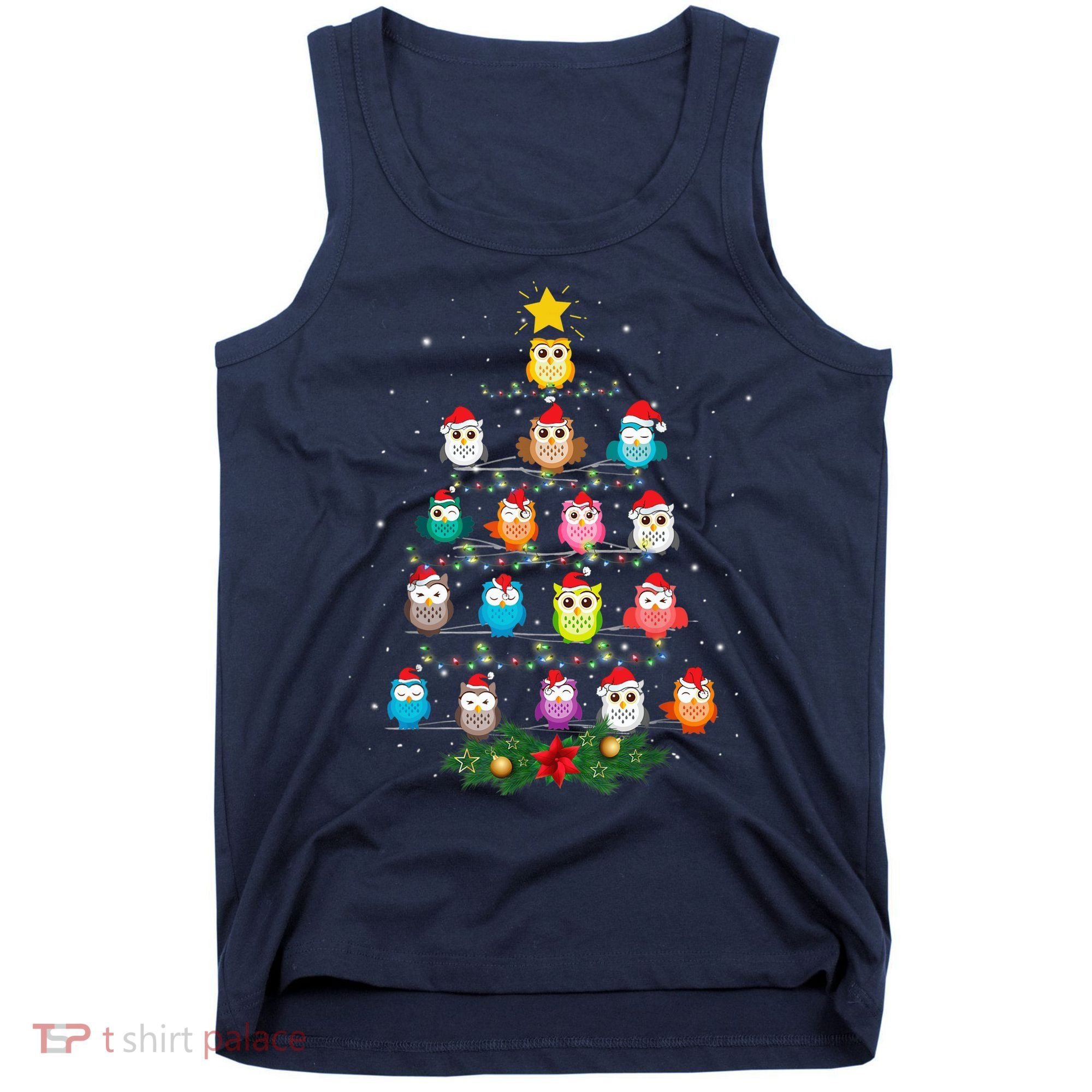 Owl Christmas Tree Lights Xmas Pajama Gifts For Owl Lovers Tank Top