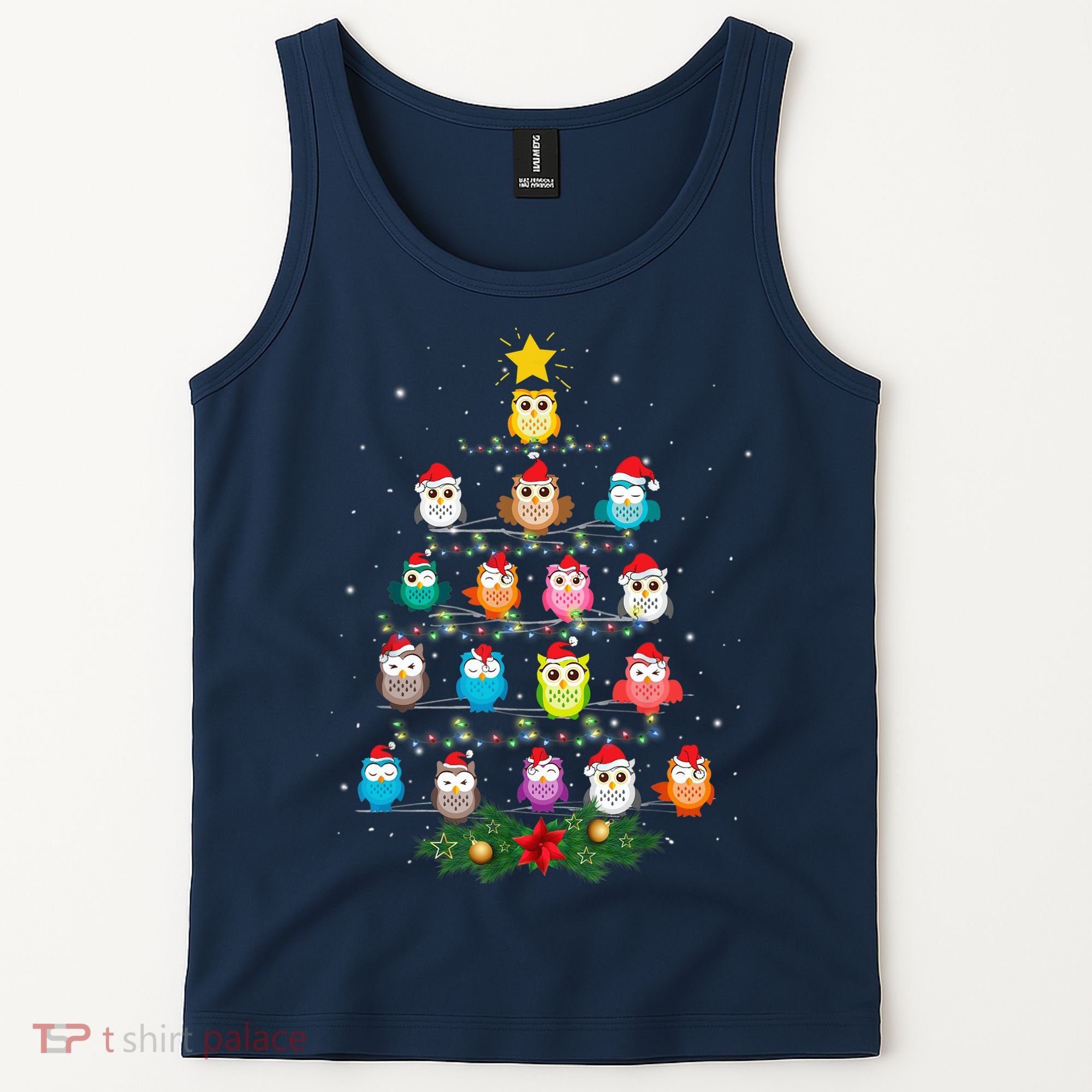 Owl Christmas Tree Lights Xmas Pajama Gifts For Owl Lovers Tank Top