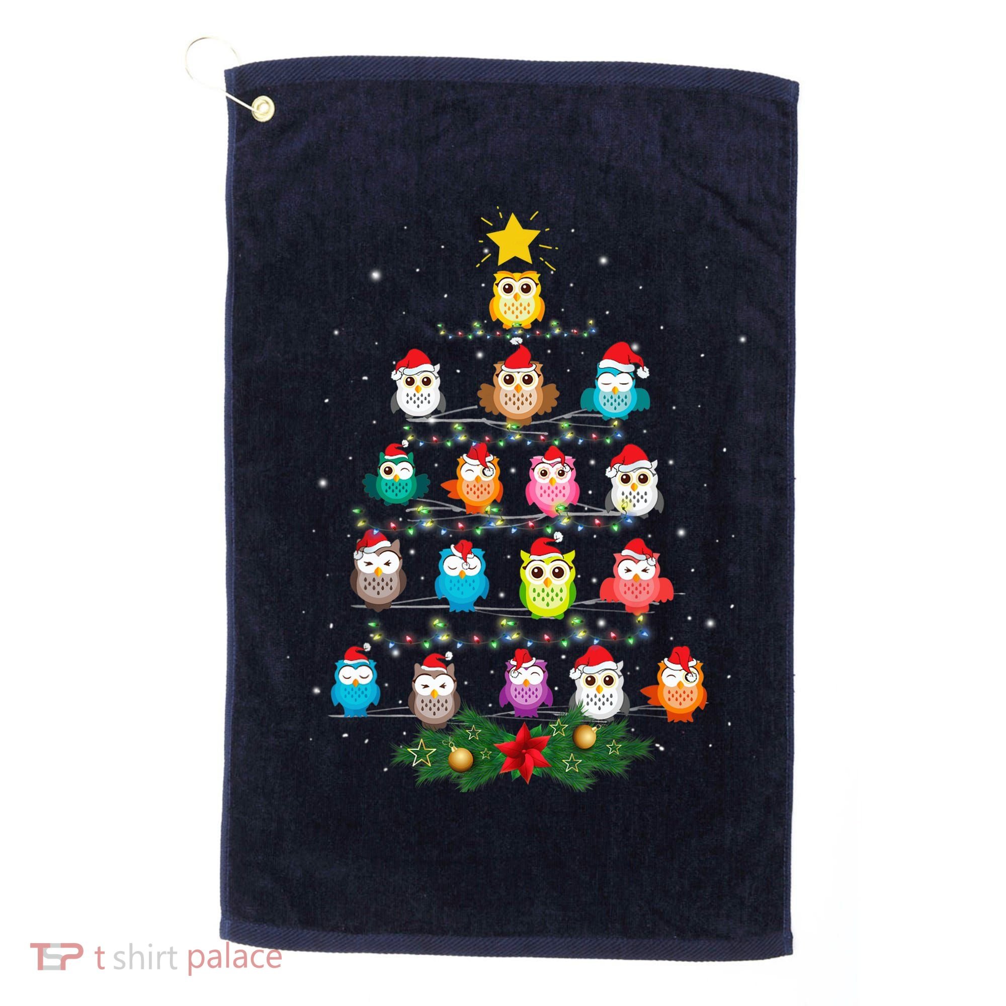 Owl Christmas Tree Lights Xmas Pajama Gifts For Owl Lovers Golf Towel
