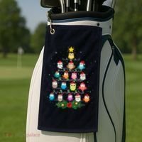 Owl Christmas Tree Lights Xmas Pajama Gifts For Owl Lovers Golf Towel thumb 2
