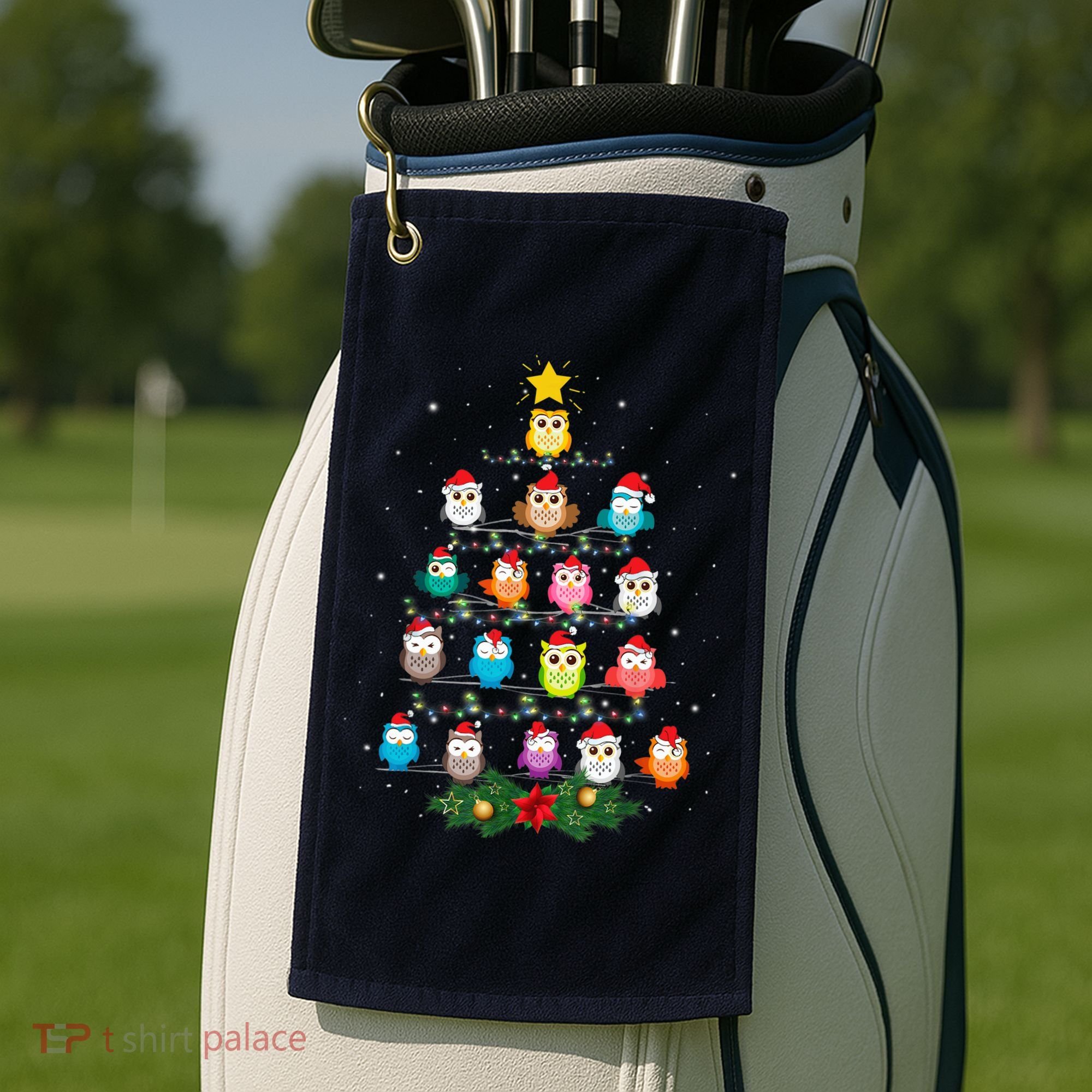 Owl Christmas Tree Lights Xmas Pajama Gifts For Owl Lovers Golf Towel