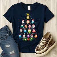 Owl Christmas Tree Lights Xmas Pajama Gifts For Owl Lovers Women's T-Shirt thumb 3