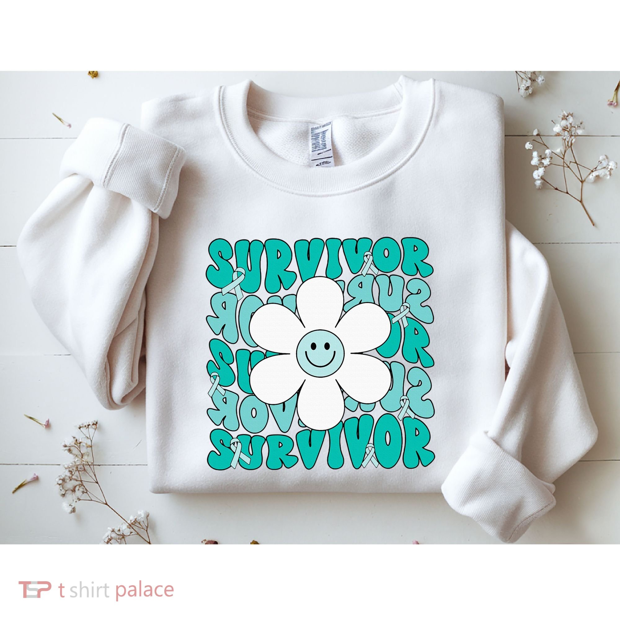Ovarian Cancer Teal Ribbon Ovarian Cancer Survivor Sweatshirt