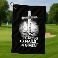 One Cross Three Nails Forgiven Cross Christian Faith Golf Towel thumb 1