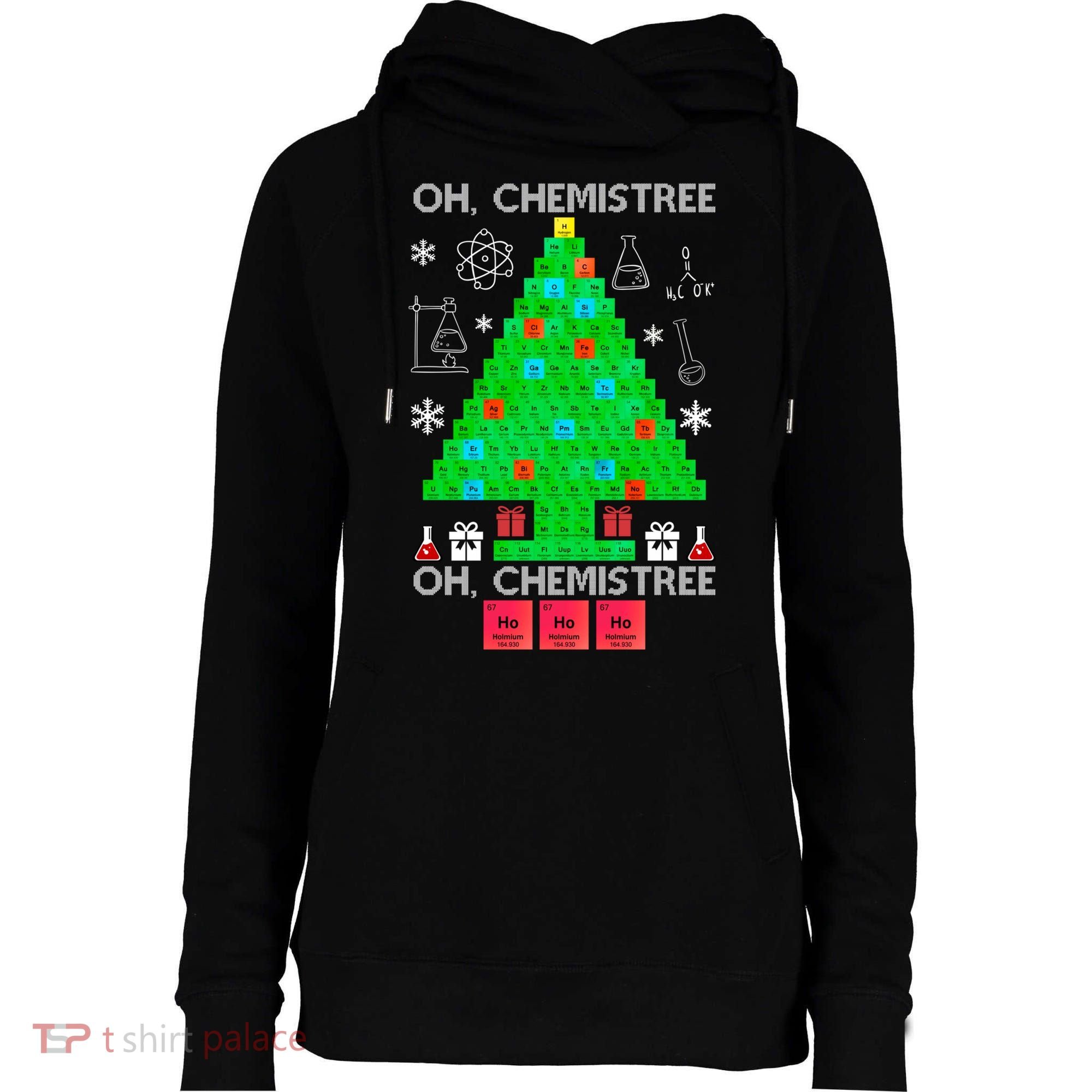 Oh Chemist Tree Chemistree Funny Science Chemistry Christmas Gift Womens Funnel Neck Pullover Hood