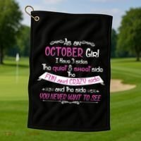 October Girl Sweet But Crazy Funny Birthday Golf Towel thumb 1