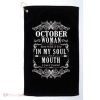 October Woman Funny Birthday Golf Towel thumb 0