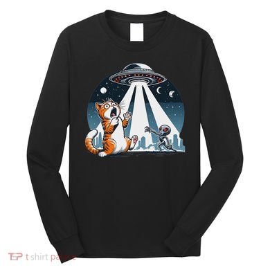 Orange Cat Ufo Long Sleeve Shirt