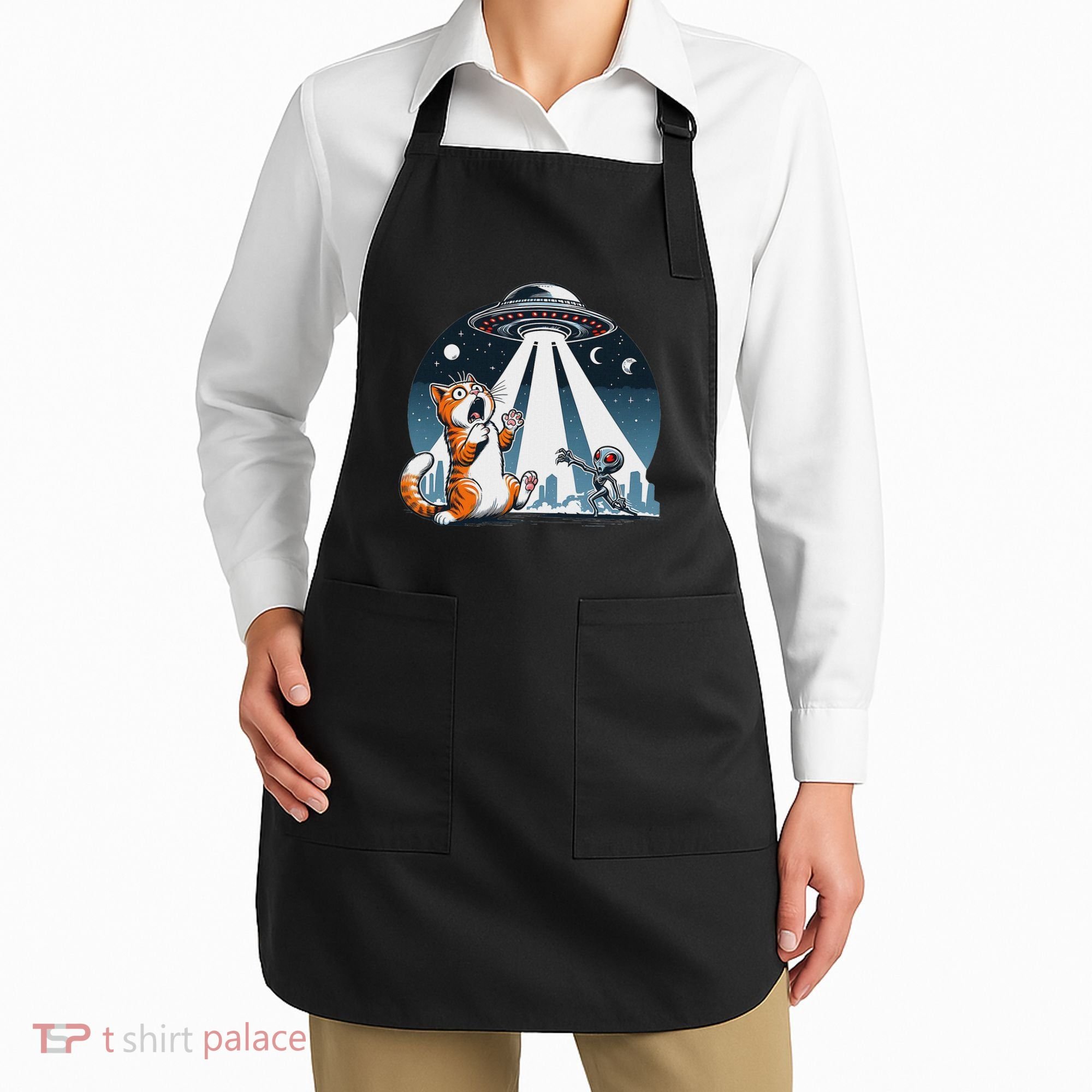 Orange Cat Ufo Apron