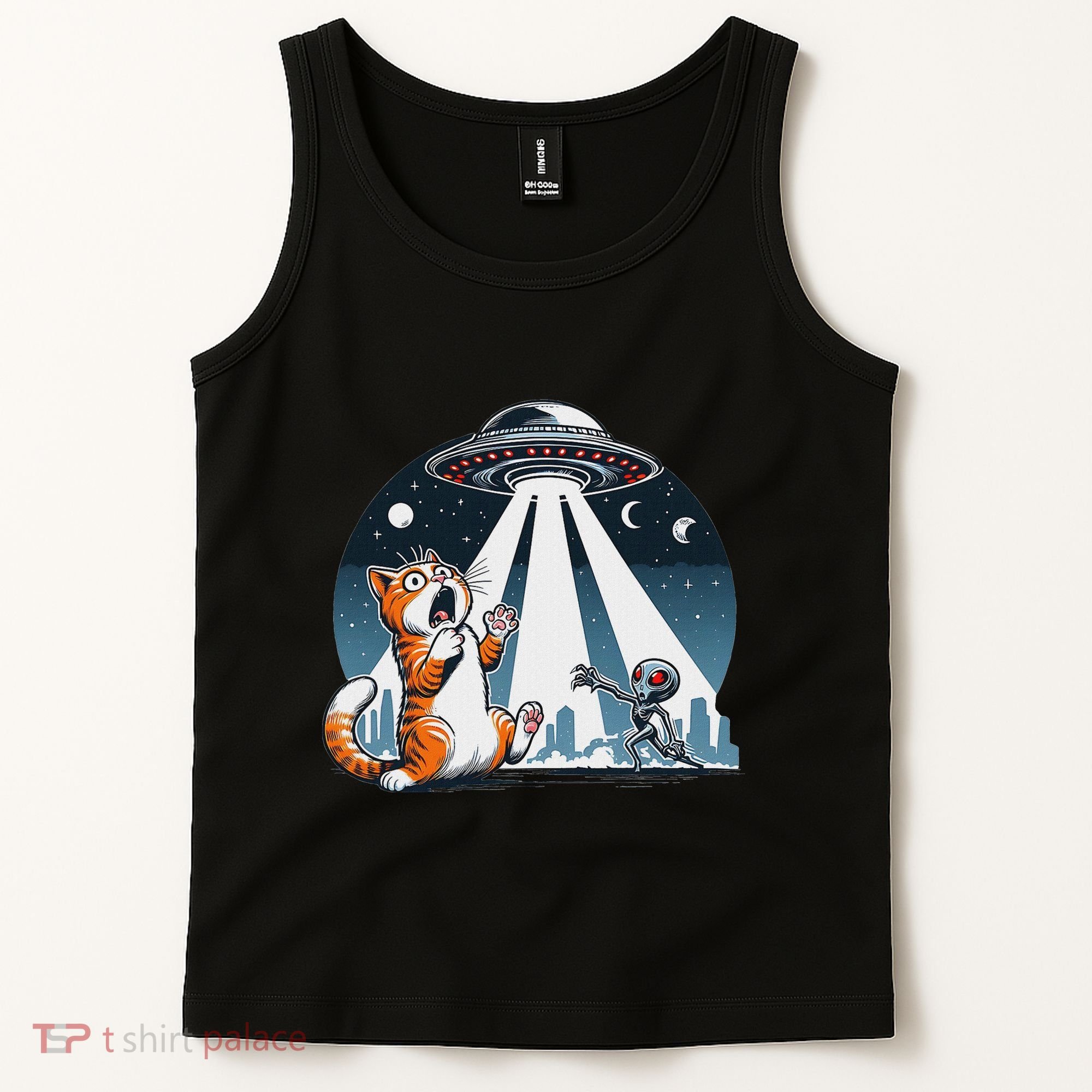 Orange Cat Ufo Tank Top