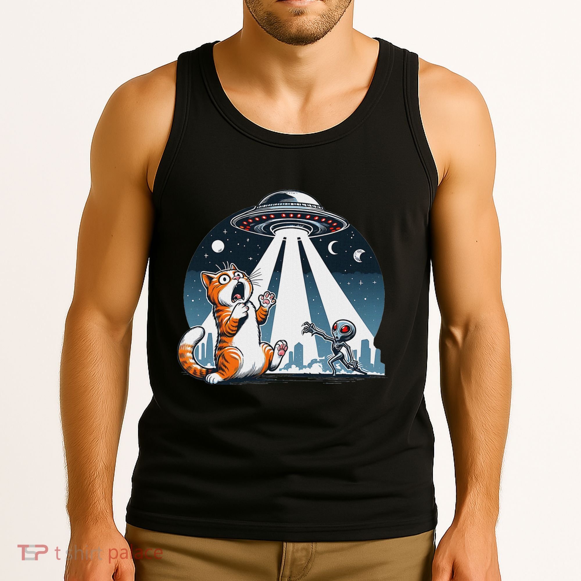 Orange Cat Ufo Tank Top