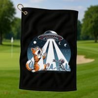 Orange Cat Ufo Golf Towel thumb 1