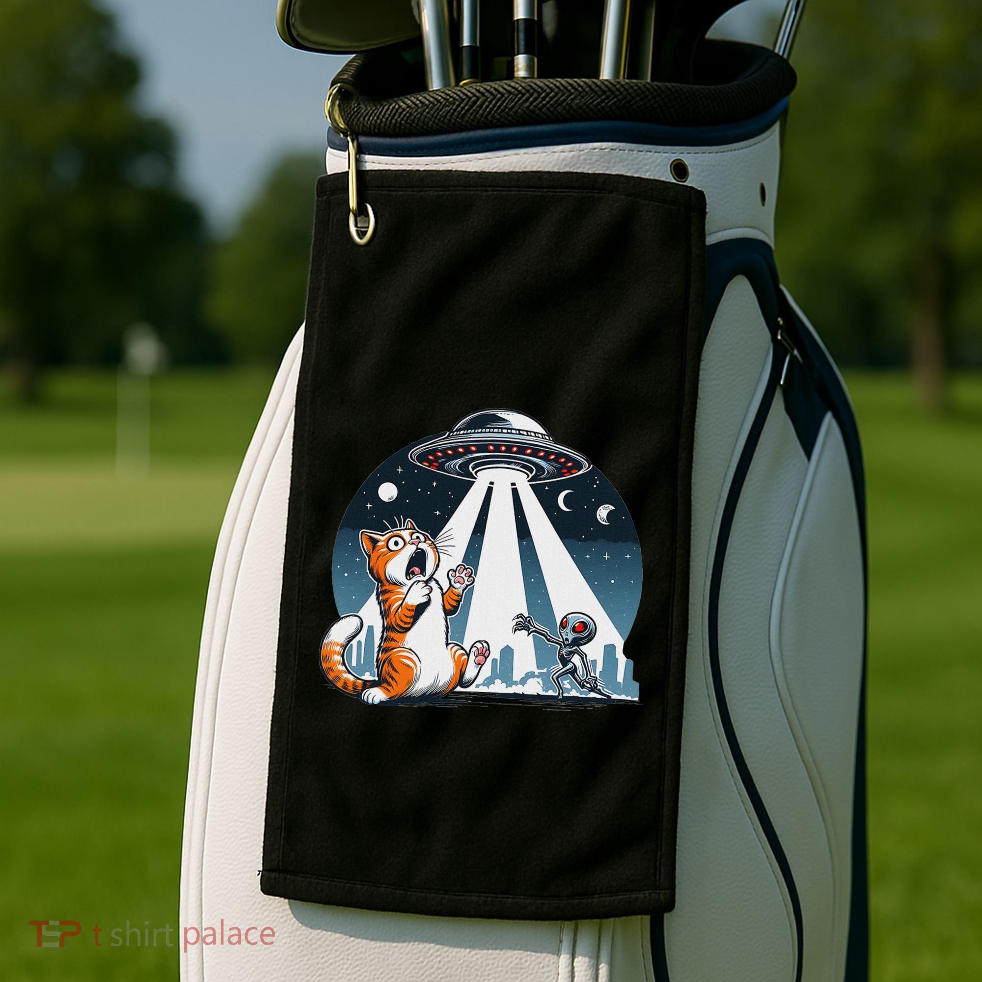 Orange Cat Ufo Golf Towel