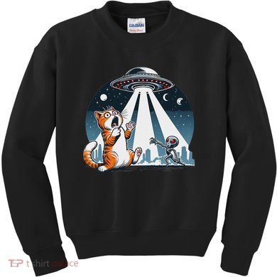 Orange Cat Ufo Kids Sweatshirt