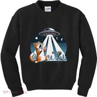 Orange Cat Ufo Kids Sweatshirt thumb 0