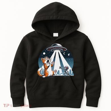 Orange Cat Ufo Kids Hoodie