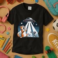 Orange Cat Ufo Kids T-Shirt thumb 3