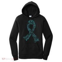 Ovarian Cancer Warrior Teal Ribbon Awareness Gift Women's Hoodie thumb 0