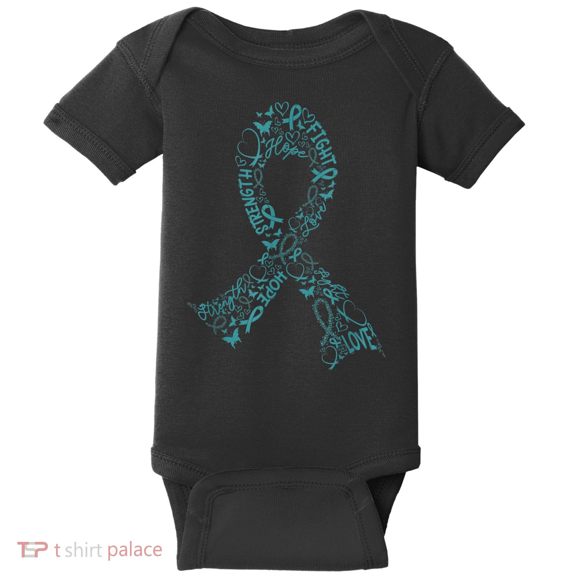 Ovarian Cancer Warrior Teal Ribbon Awareness Gift Baby Bodysuit