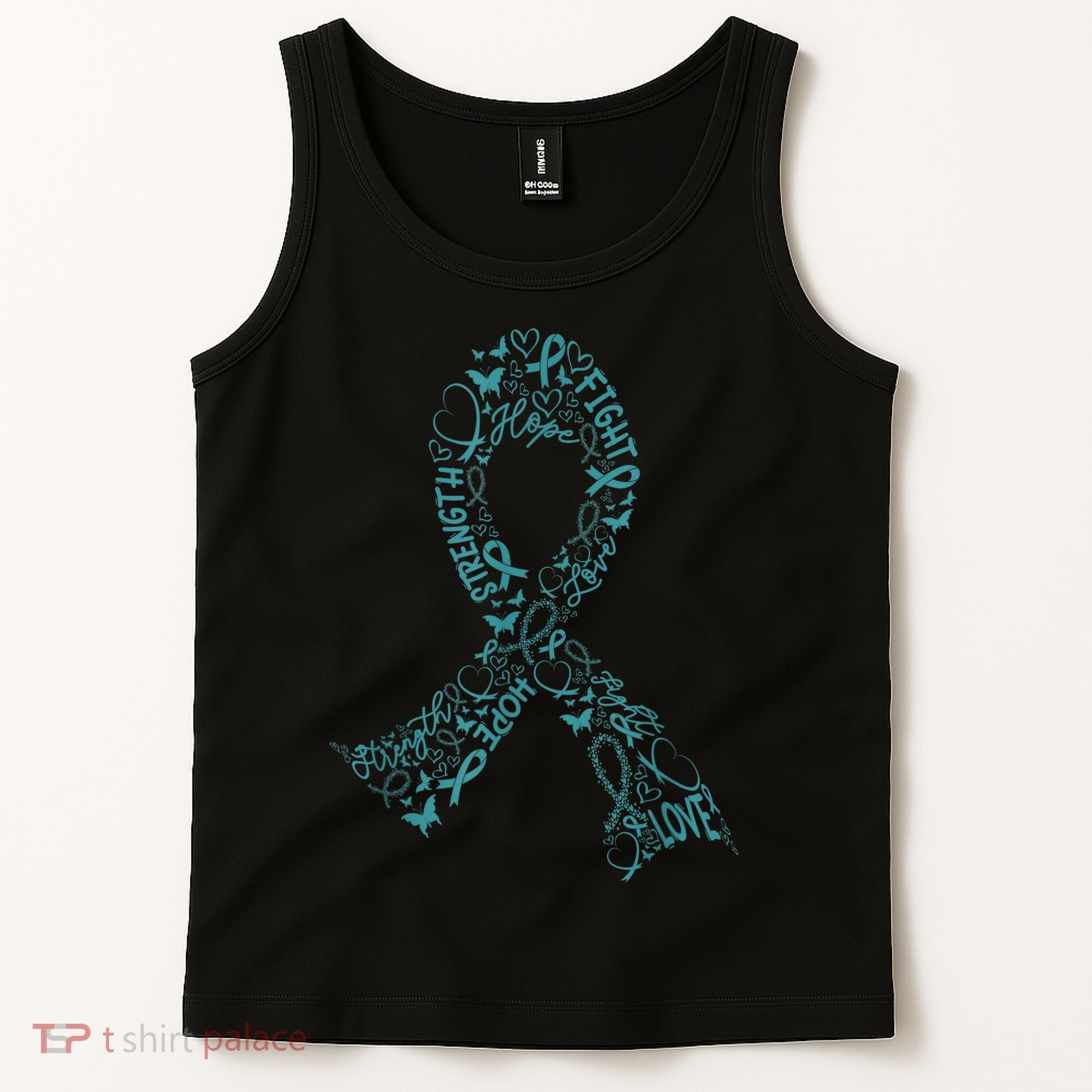 Ovarian Cancer Warrior Teal Ribbon Awareness Gift Tank Top
