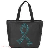 Ovarian Cancer Warrior Teal Ribbon Awareness Gift Tote Bag thumb 0