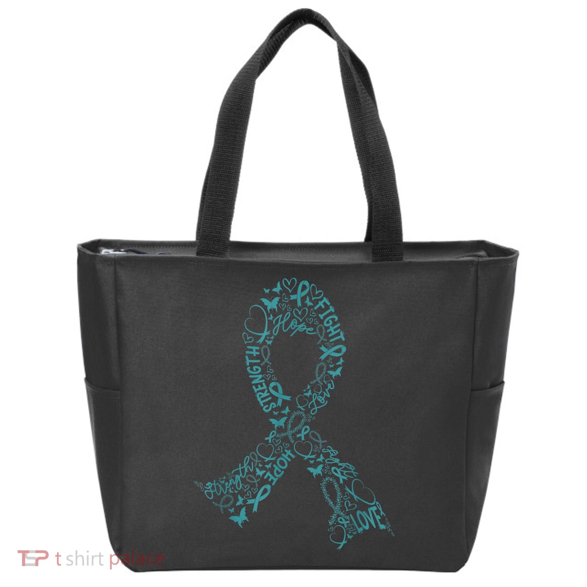 Ovarian Cancer Warrior Teal Ribbon Awareness Gift Tote Bag