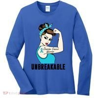 Ovarian Cancer Warrior Unbreakable Tee Perfect Strong Meaningful Gift Women's Long Sleeve Shirt thumb 0