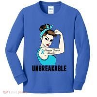Ovarian Cancer Warrior Unbreakable Tee Perfect Strong Meaningful Gift Kids Long Sleeve Shirt thumb 0