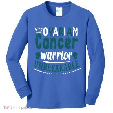 Ovarian Cancer Warrior Unbreakable Great Gift Kids Long Sleeve Shirt