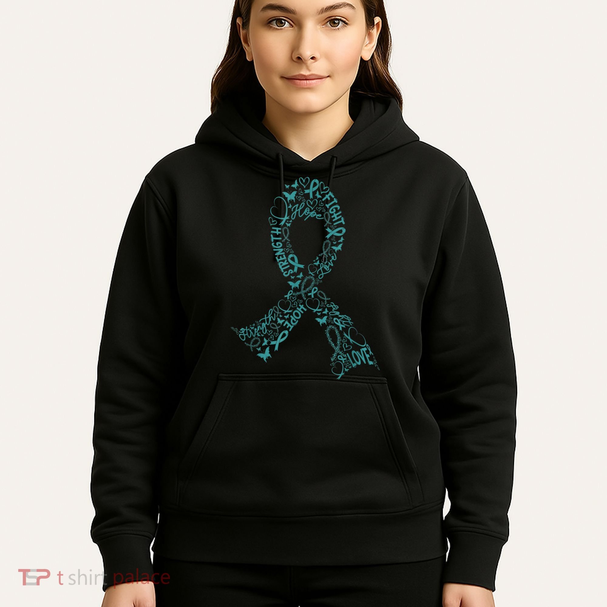 Ovarian Cancer Warrior Teal Ribbon Awareness Gift Hoodie